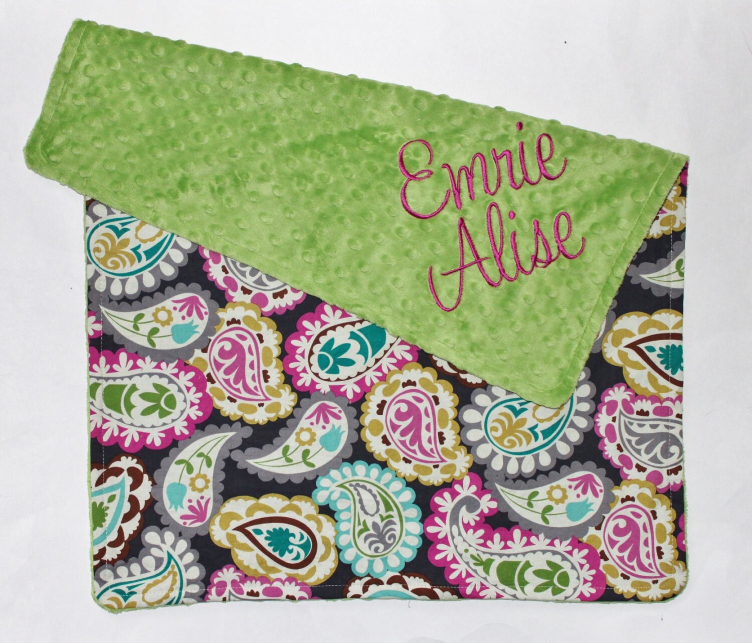 PERSONALIZED Baby Girl Stroller Blanket Paisley with Jade
