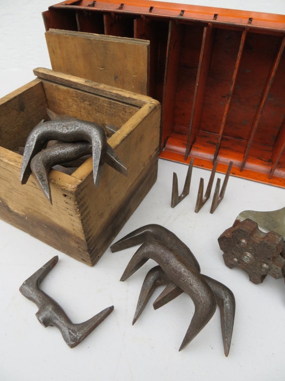 40 Antique Handmade Carpenter Staple Clamps Pinch Dog Set of