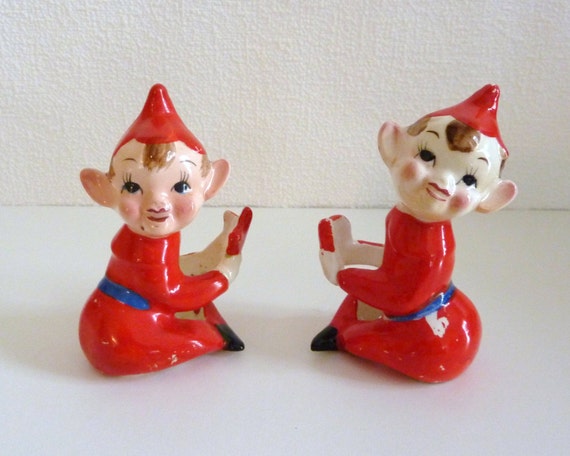 Items similar to Christmas Elf Candle Holders // Pair of Elves from the ...