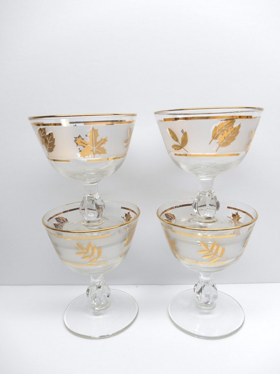 Vintage Frosted Gold Leaf Sherbet Glasses by RicsRelics on Etsy