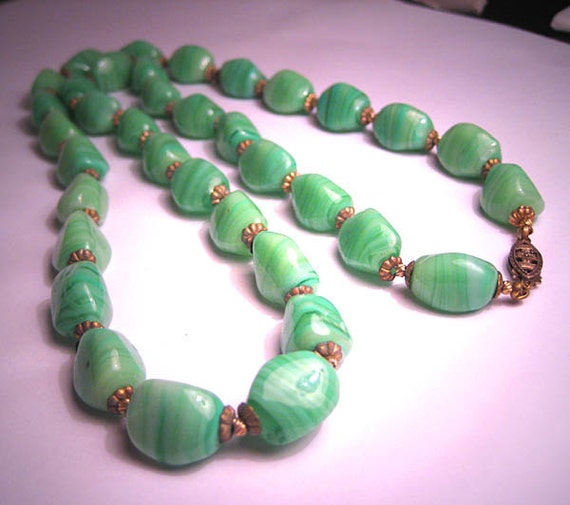 Antique Jade Art Glass Necklace Vintage Art by AawsombleiJewelry