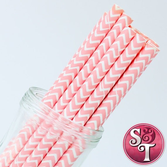 Chevron Zigzag Light Pink Party Paper Straws - Cake Pop Sticks - Pixie Sticks - Qty 25 Il_570xn