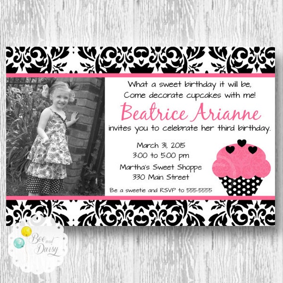 Damask Cupcake Invitation for Birthday Party or Baby Shower - Girls DIY Printable Invite by BeeAndDaisy Il_570xn