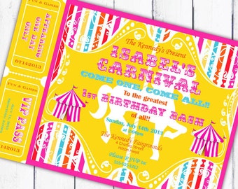 Carousel Invitation Carnival Invitation Circus Invitation with Tickets - Multi Color Carousel Collection - Gwynn Wasson PRINTABLES