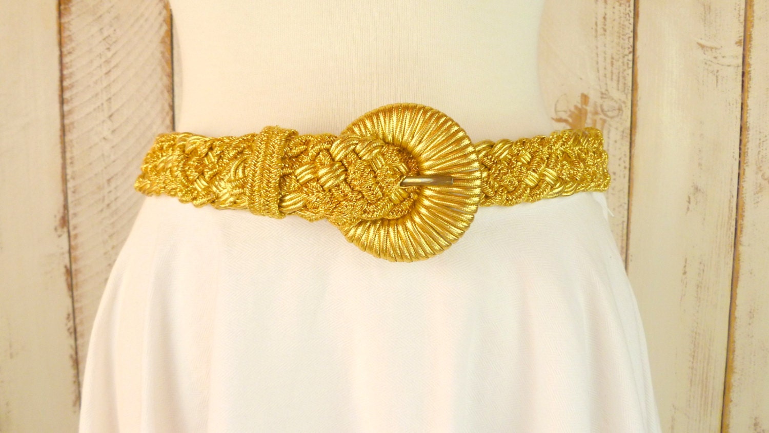 Vintage metallic gold woven rope belt