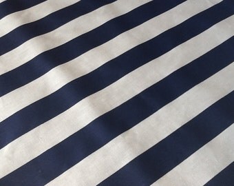 Navy Blue / White Stripes Cotton Fabric, One Yard (x60), Nautical more available