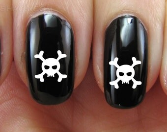 Set of 52 Skull and Crossbones Teeth Skull Skeleton Bones Vinyl Nail Decal Stickers (Multiple Colors Available) Halloween Scary