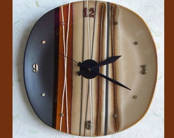 Wall Plate Clock Stripe Brown Tones