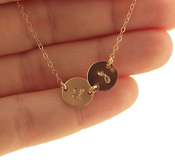 Two Initial Necklace Gold Filled 2 Initial Charms
