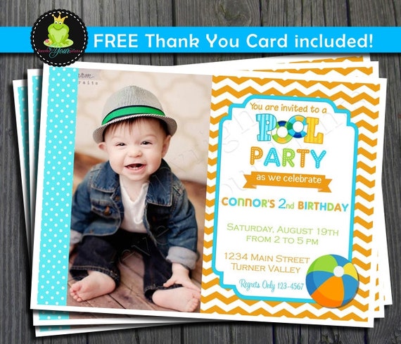Pool Party Invitation - FREE Thank You Card included Il_570xn