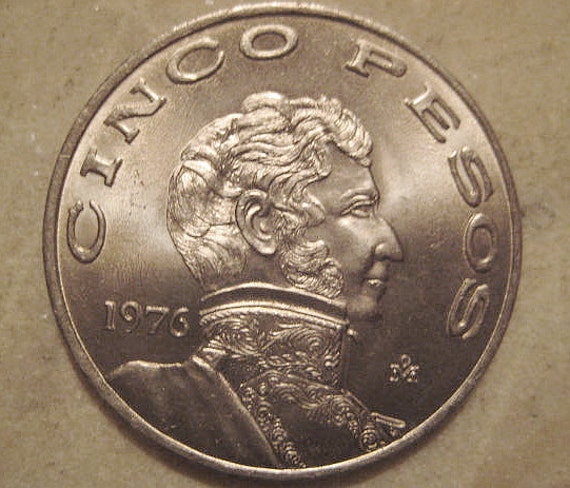 1976 Mexico Coin Cinco Pesos 5 Pesos by StarPower99 on Etsy