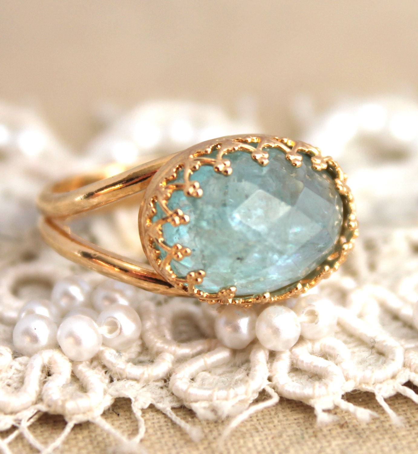 Aquamarine Gold Ring Aquamarine Gold filled Ring gift for