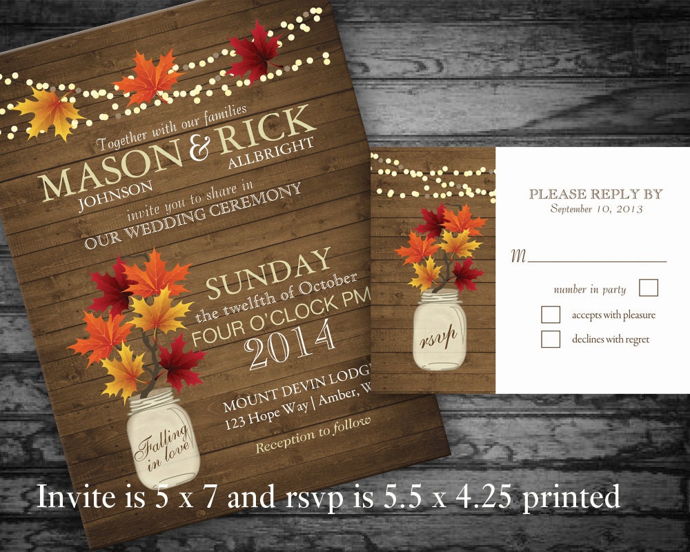 Rustic Fall Wedding Invitations Mason Jar by NotedOccasions