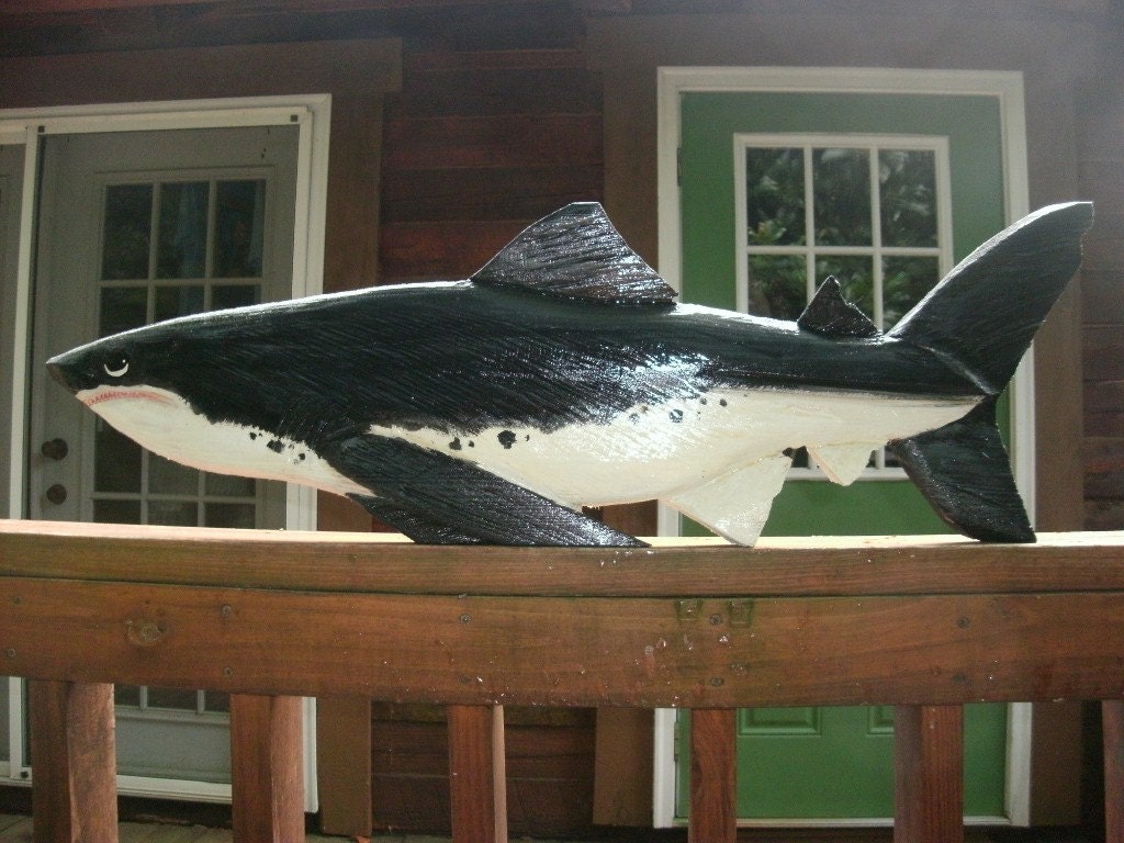 Great White Shark 36 chainsaw wooden shark carving home