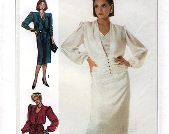 Simplicity 7215 Vintage 80s Misses' Dress in Two Lengths Sewing Pattern - Uncut - Size 14 - Bust 36