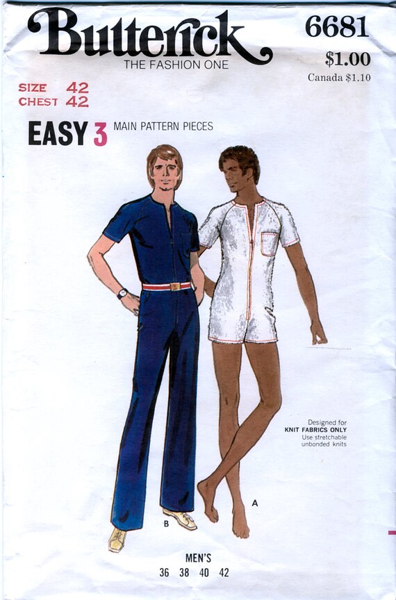 Butterick 6681 Vintage 70s Men's Jumpsuit Sewing Pattern