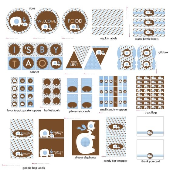 Elephant Baby Boy Shower Printable Party Decorations - Instant Download Il_570xn