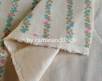 vintage floral stripes cotton linen blend double-gauze fabric, half yard by 56" wide