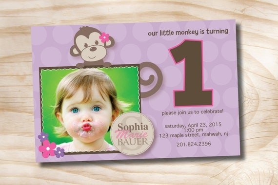 LITTLE MONKEY Girl Birthday Party Event Printable Invitation Girl/BOY/Generic Il_570xn