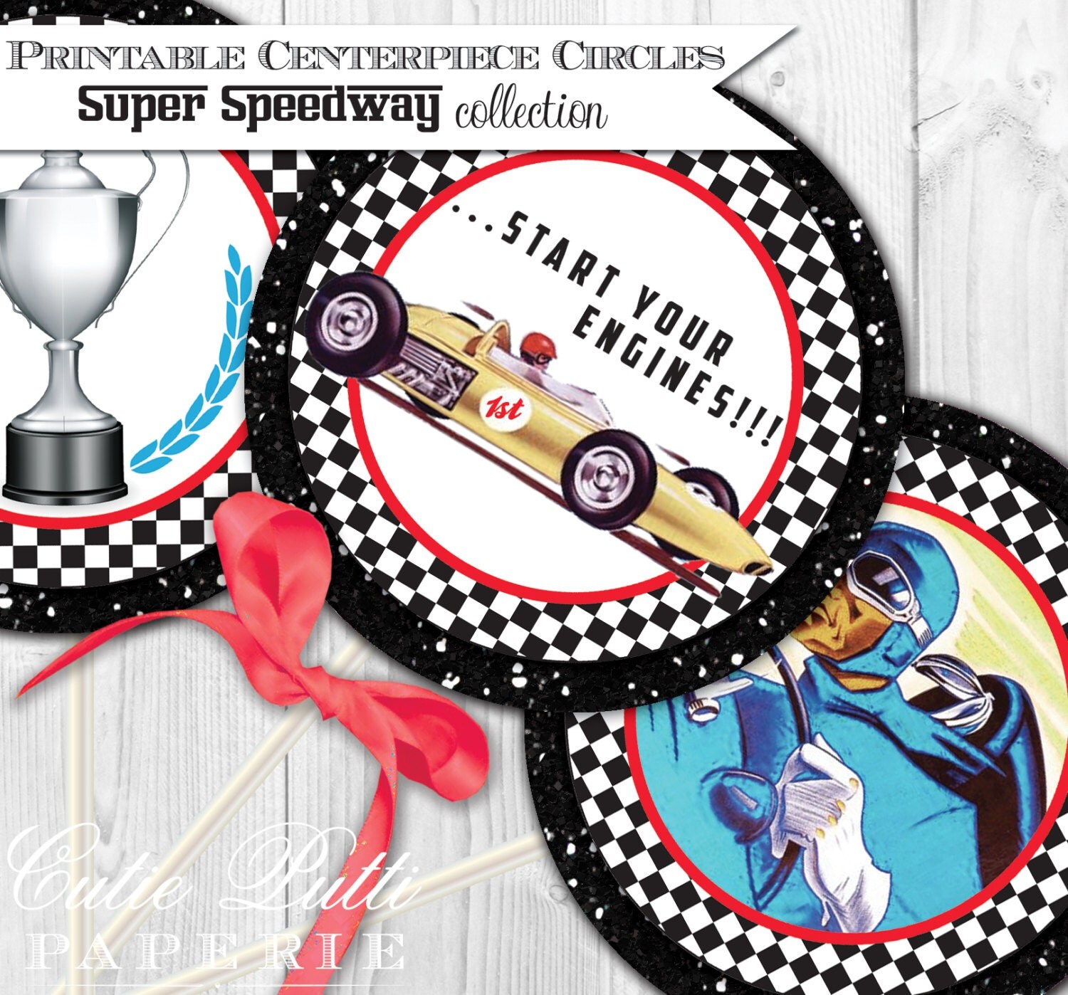 Race Car Party Printable 4 Themed Party Circles by Cutie