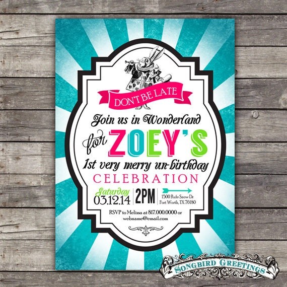 Alice in wonderland birthday invitation--customizable Il_570xn