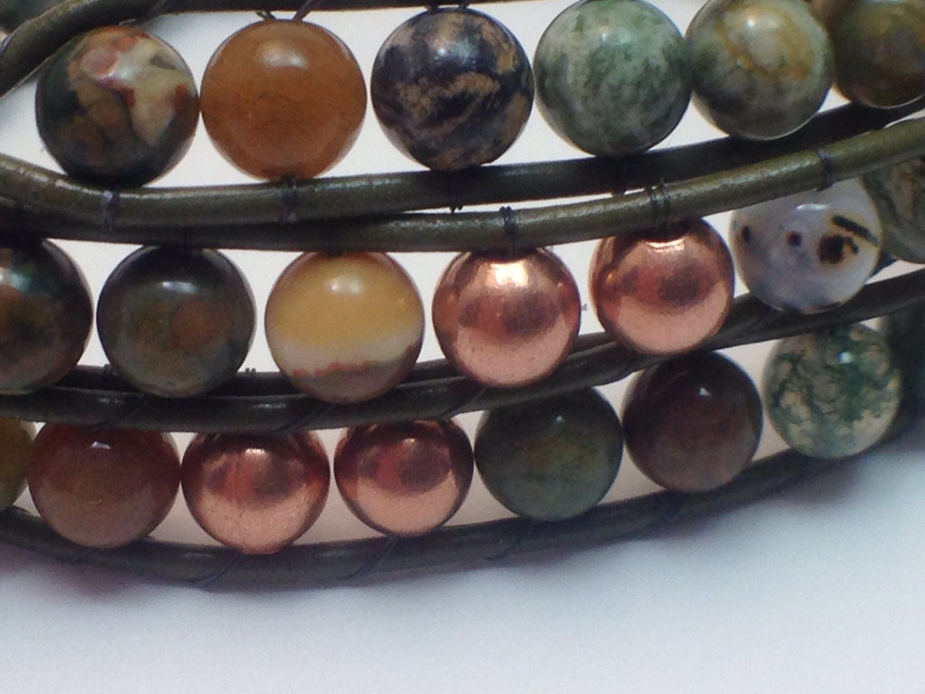 Leather & stone wrap bracelet