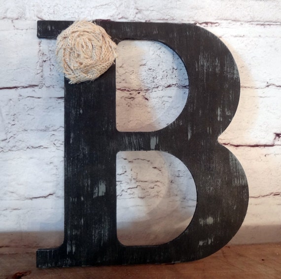 Black Rustic Chic Wooden Letter B home decor letters burlap flower tan 
