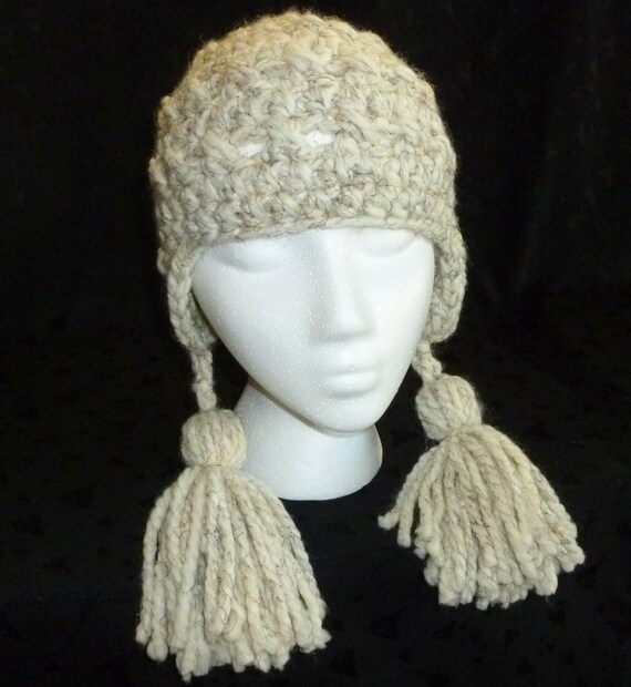 Crochet Hat Ear Flap Hat Hat with Tassels Crochet Beanie