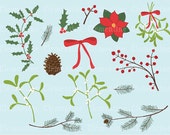 Winter foliage clip art images, mistletoe clip art, holly clip art, royalty free clip art- Instant Download Il_170x135