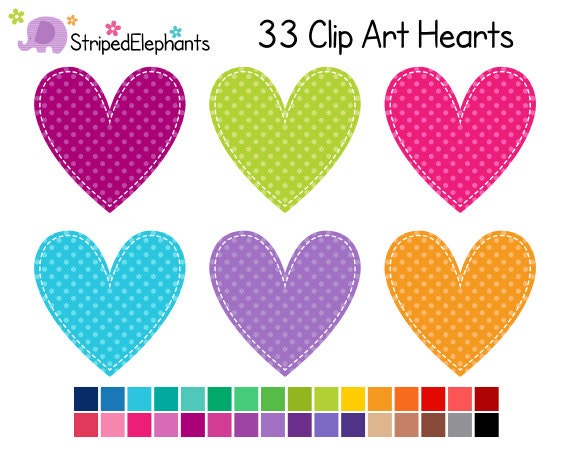 Stitched Heart Clip Art Polka Dot 2 Digital Clip Art