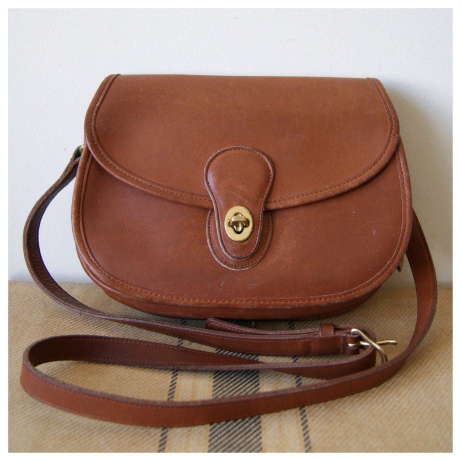 Vintage Coach Crossbody Purse. Brown Leather Bag. Prairie