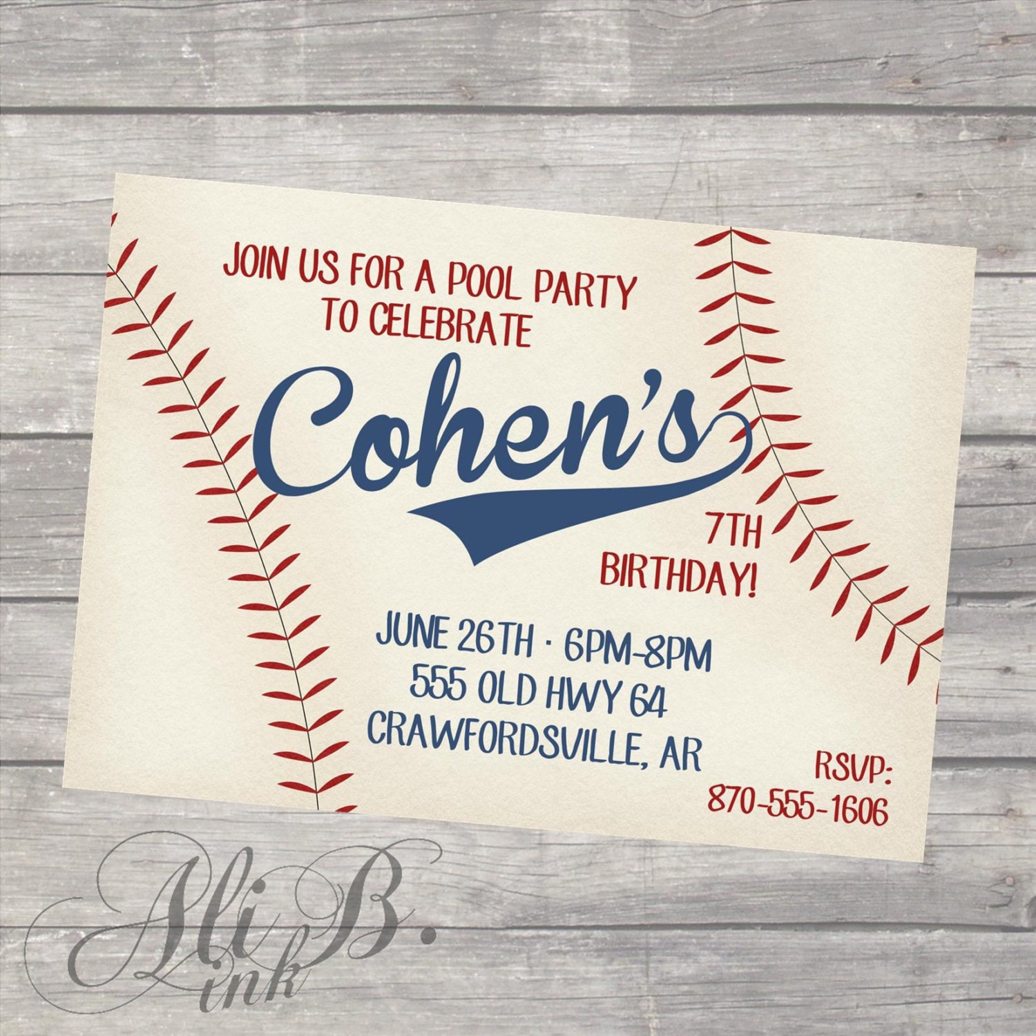 Baseball Party Birthday Printable Invitation