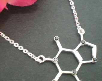 Coffee Caffeine Molecule Necklace - Coffee Molecule Necklace - Science Chemistry Necklace - Gift for Geek College - 925 Sterling Silver