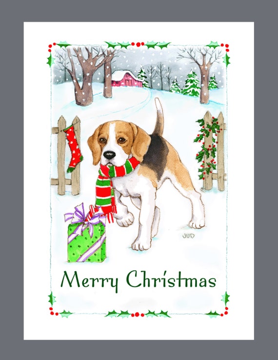 Beagle Dog Christmas cards box of 16 Cards and 16 Envelopes