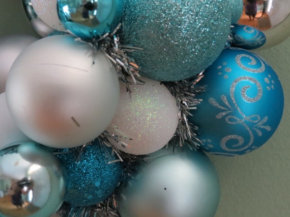 CHRISTMAS Wreath AQUA Ornament Wreath WHITE Blue and Silver