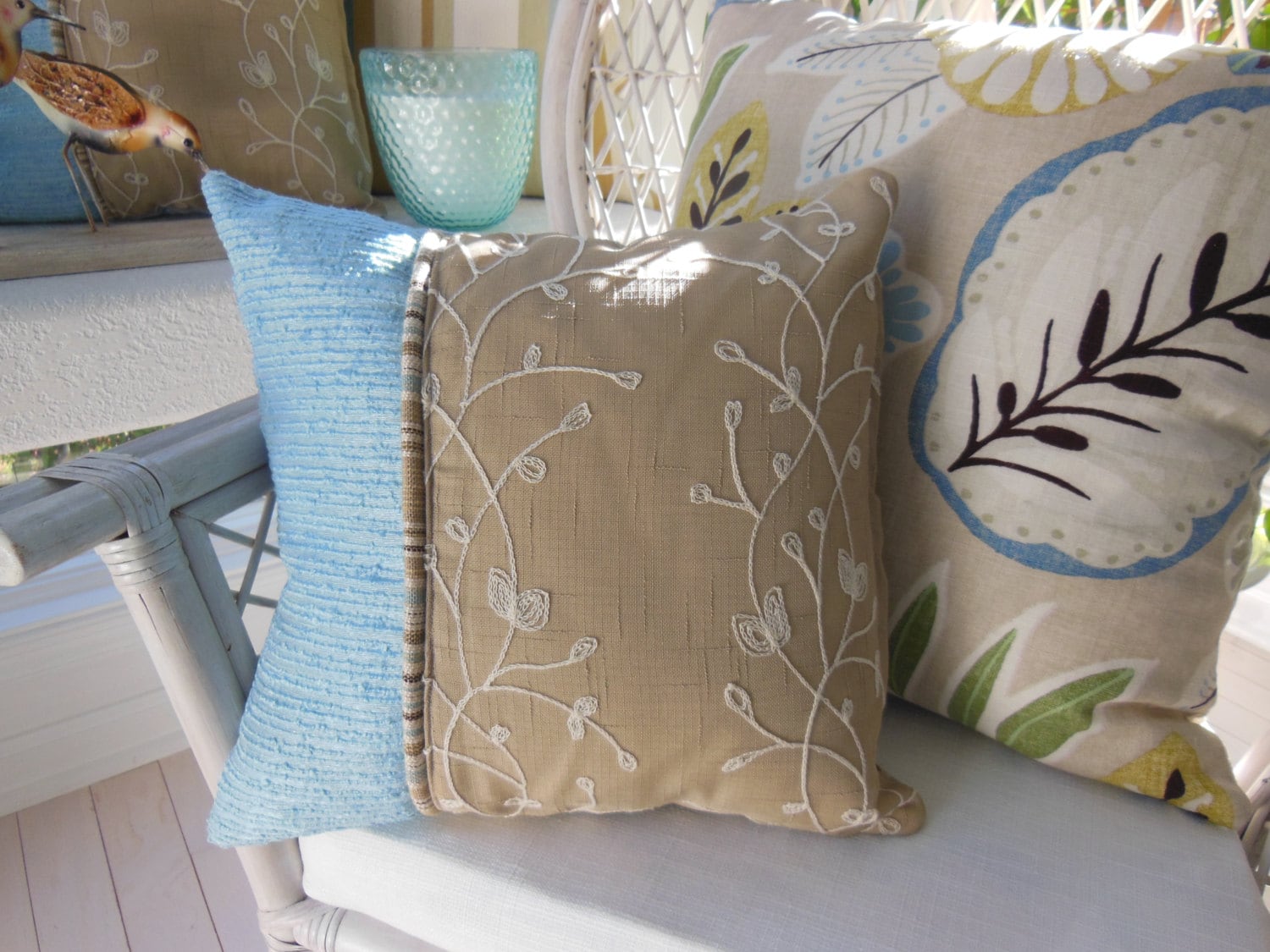 Blue Decorative Designer Pillow Vineyard Khaki with First