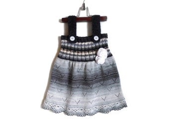 Knitted Girl Dress - Black and White, 4 - 5 years
