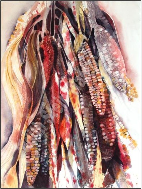 Indian Corn Swag Maize Yellow Ochre Rust Indigo Original