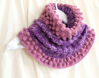 Multicolor Cowl in Purple and Lilac, Hand-knitted Winter Accessories, Bohemian Scarf