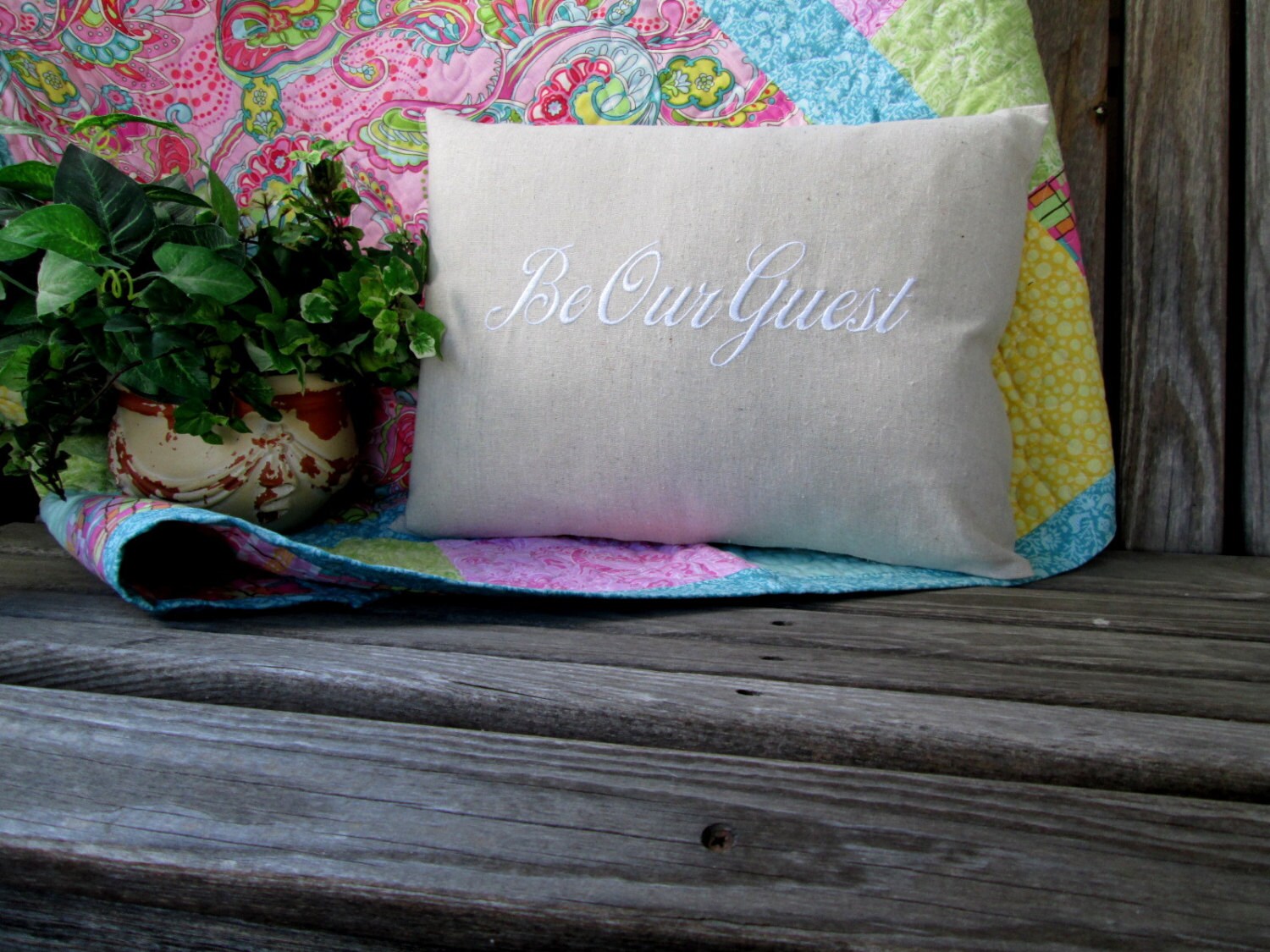 Be Our Guest Pillow Cover 12 x 16 Custom Embroidered