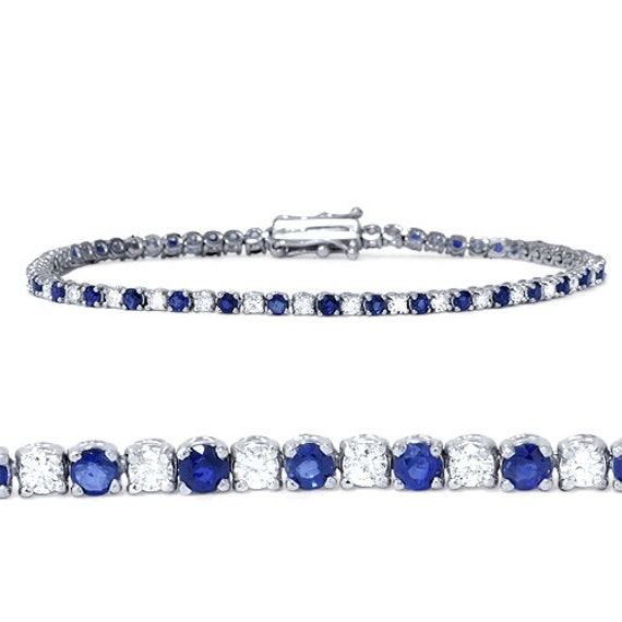 3 00CT Blue Sapphire Diamond Tennis Bracelet 14k White Gold   Il 570xN.473857022 Ctxf 