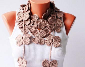 crochet lariat ,flower crochet lariat scarf