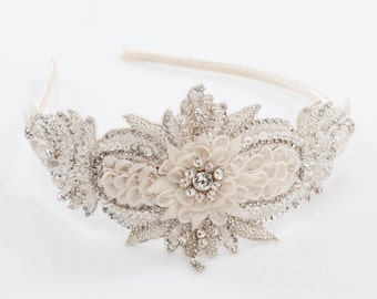 wedding headband, Bridal beded headband, wedding hair, ivory headband - IRIDIA