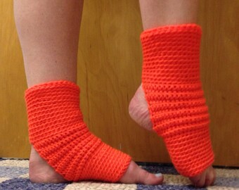 Yoga Socks in Flame Orange Acrylic -- for Dance, Yoga, Pedicures, Pilates.