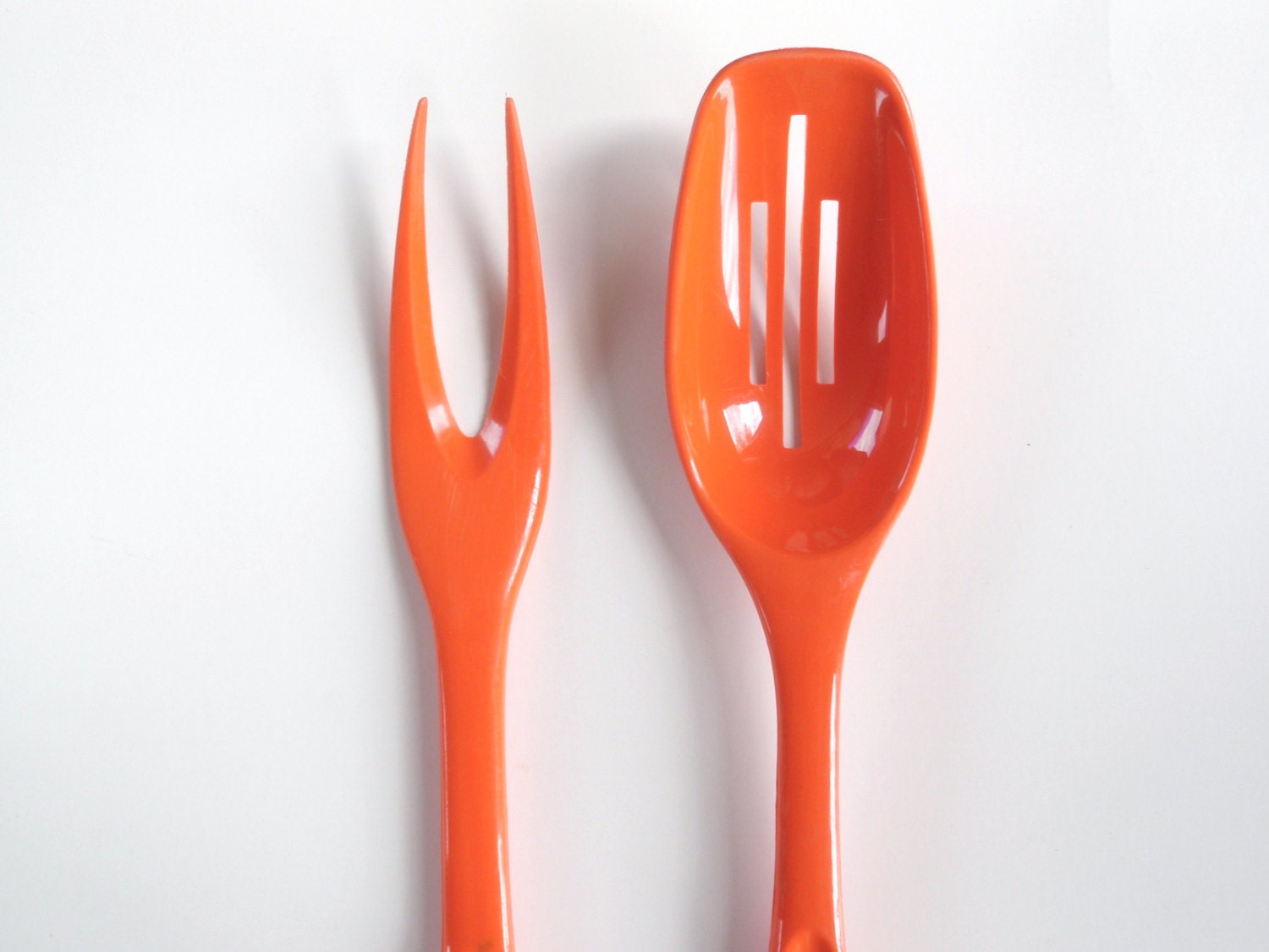 Foley Slotted Spoon and Fork Nylon Utensils Orange Retro 80s
