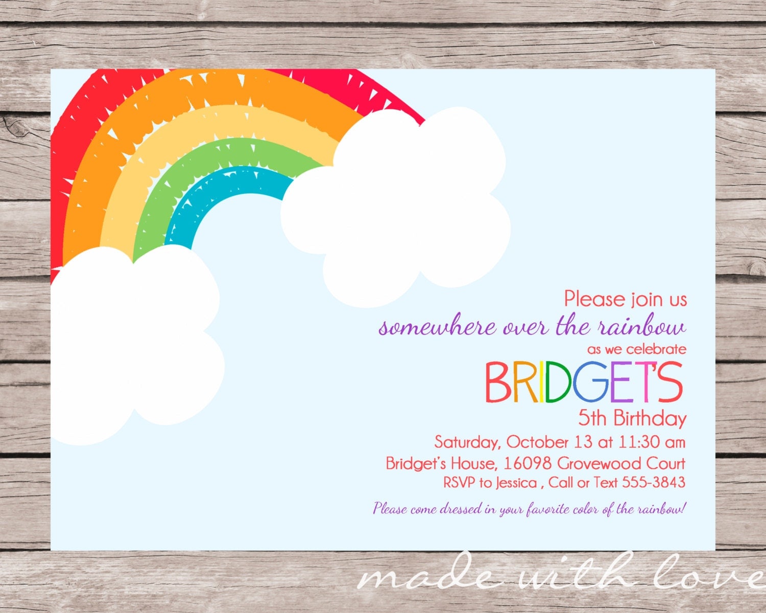 Rainbow Party Invitation personalized and printable 5x7