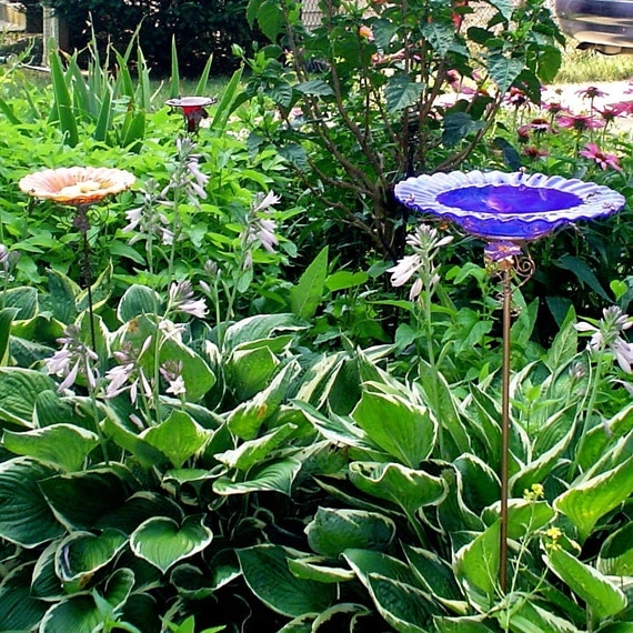 Glass BIRD BATH stained glass copper Yellow Orange