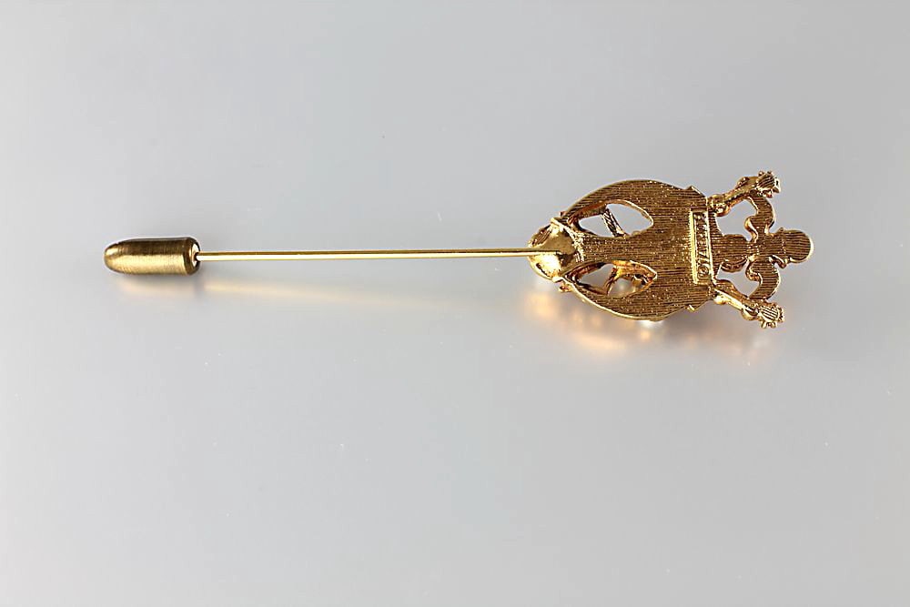 Vintage Florenza Pearl Stick hat Pin heraldic crown victorian