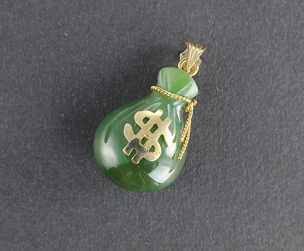 and good luck symbols money for Bag Charm Jade Vintage sign green Money dollar pendant carved