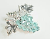 Vintage Blue Rhinestone Grape Cluster Brooch 50s